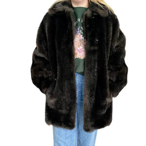 VINTAGE Dark Brown/Black Olympia Faux Fur  Jacket Size Large